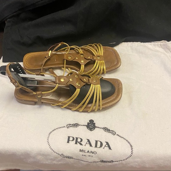 Prada Brown Sandals with Gold Straps - Picture 3 of 6